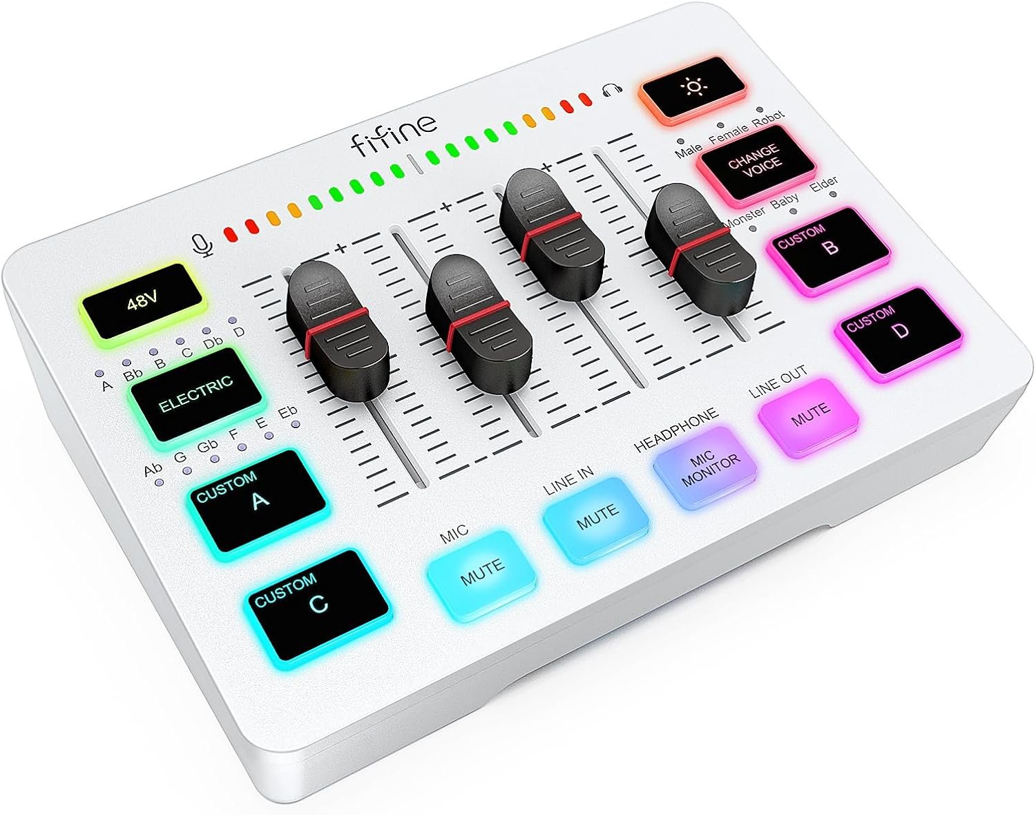 مكسر صوت للألعاب-WHITE- FIFINE AmpliGame SC3 – RGB ـ  4 قنوات مع مدخل ميكروفون XLR